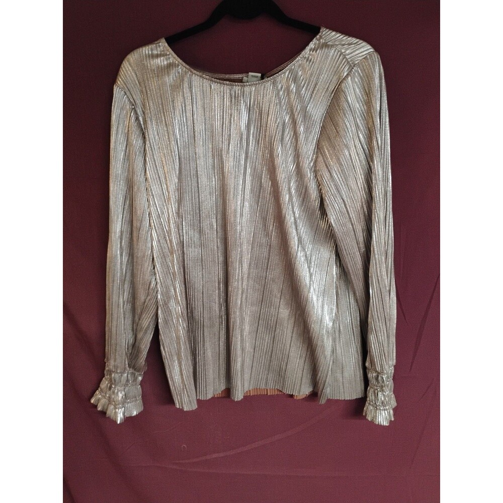 Ava & Viv Womens Top 2XL Silver Ribbed Long Sleeve Scoop Neck Pullover